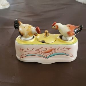 Vintage Chicken Salt and Pepper Shakers with Mustard Pot